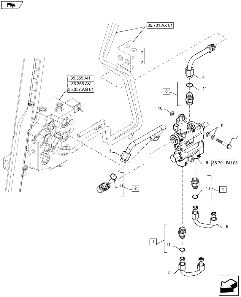 Схема запчастей Case SV185 - (35.701.BU[02]) - SELF LEVELING (35) - HYDRAULIC SYSTEMS