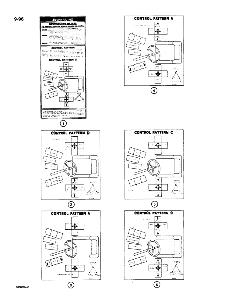 Схема запчастей Case 1085C - (9-096) - DECALS, ENGLISH, OPERATOR CONTROL PATTERNS (09) - CHASSIS/ATTACHMENTS