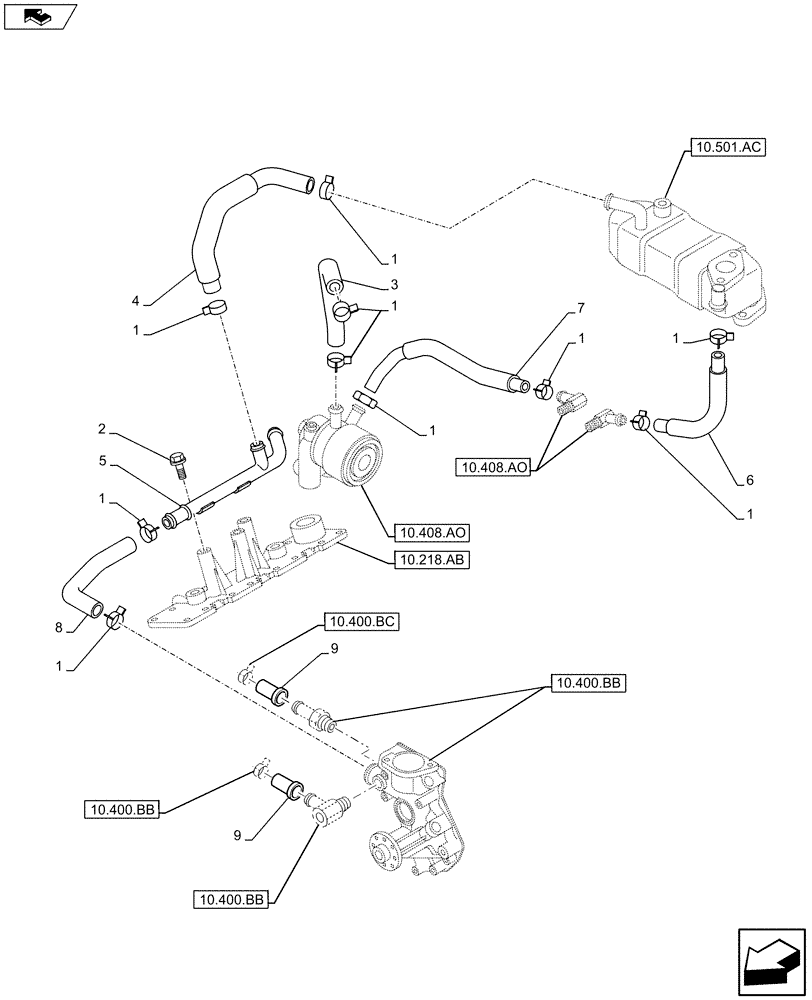 Схема запчастей Case AP-4LE2XASS01 - (10.400.AS) - WATER PUMP HEAT EXCHANGER LINE (10) - ENGINE