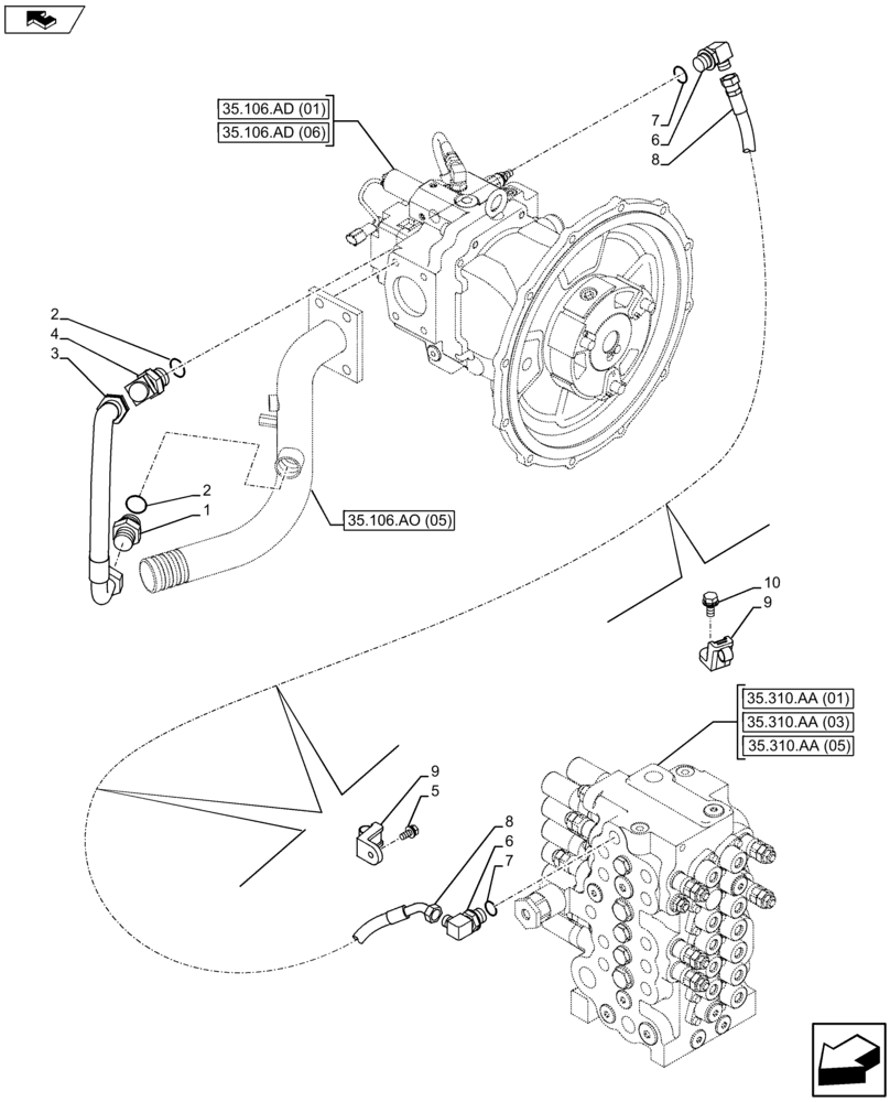 Схема запчастей Case CX75C SR - (35.106.AO[04]) - PUMP PUMP LINES OIL LINES (35) - HYDRAULIC SYSTEMS