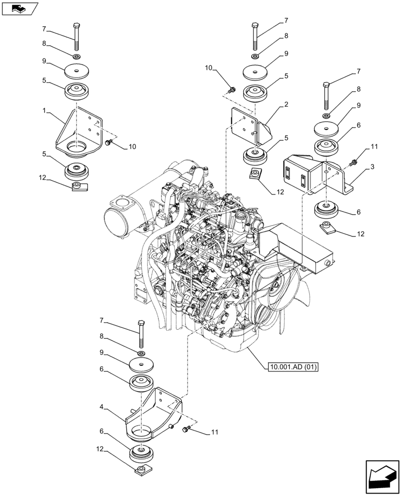 Схема запчастей Case CX80C - (10.001.AK) - ENGINE SUPPORT MOUNT (10) - ENGINE