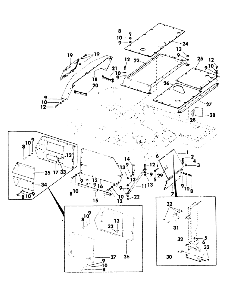 Схема запчастей Case 40BLC - (098) - TURNTABLE SHROUDING AND ATTACHING PARTS, (TOP, REAR AND RIGHT SIDE) (04) - UNDERCARRIAGE