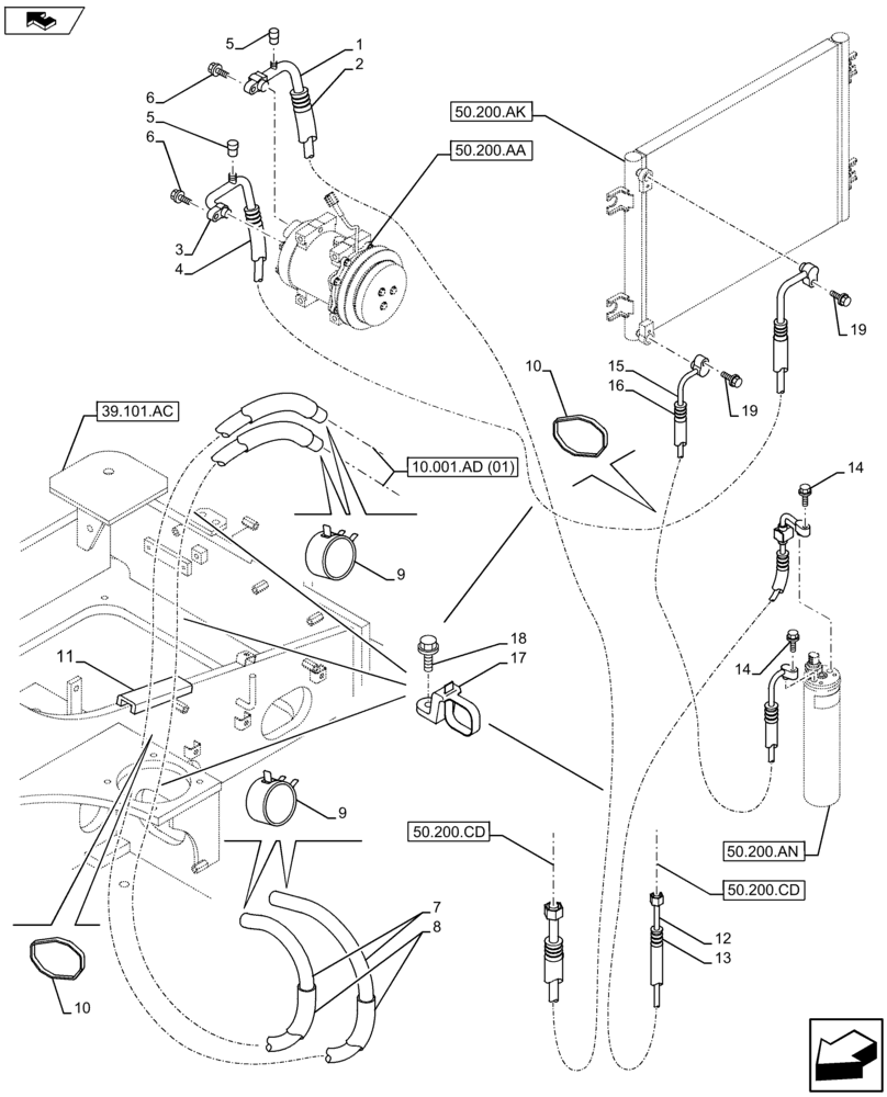 Схема запчастей Case CX75C SR - (50.200.AB) - AIR-CONDITIONING COMPRESSOR LINES (50) - CAB CLIMATE CONTROL