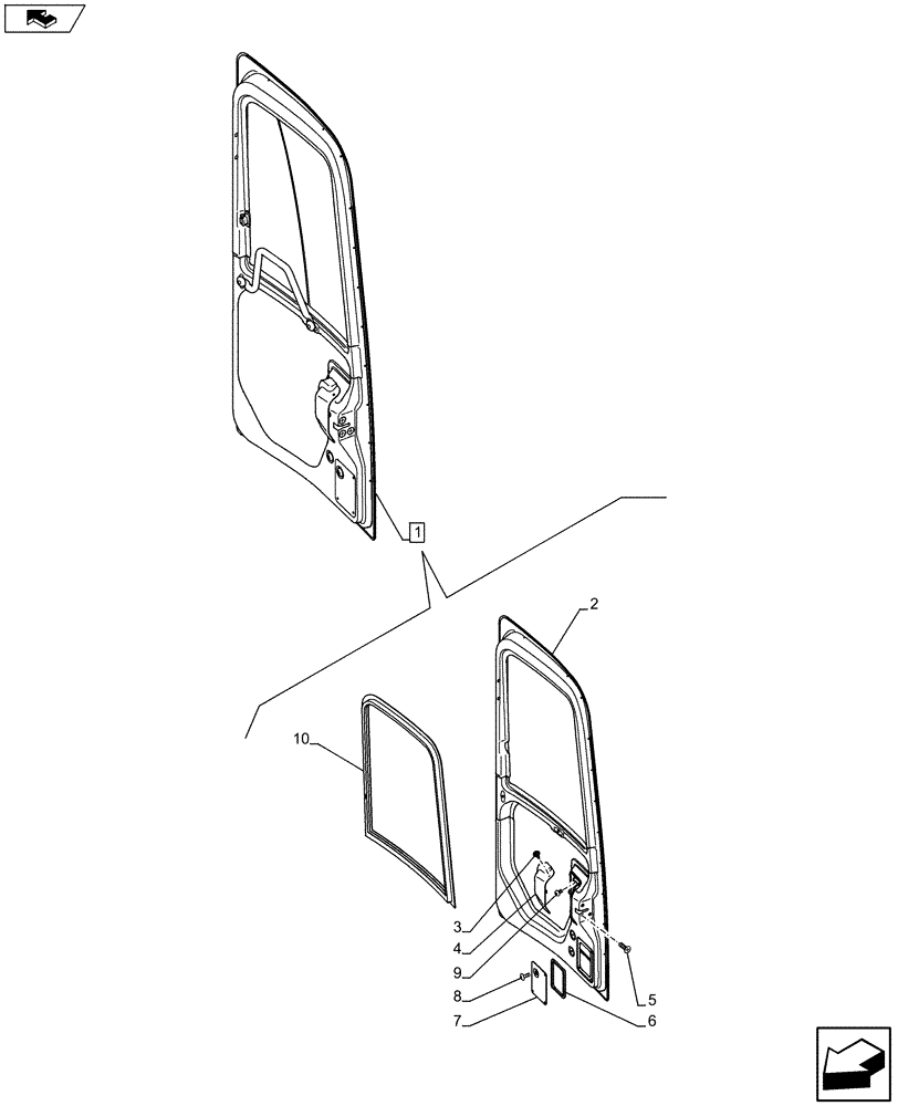 Схема запчастей Case CX75C SR - (90.154.AA[02]) - CAB DOOR (90) - PLATFORM, CAB, BODYWORK AND DECALS
