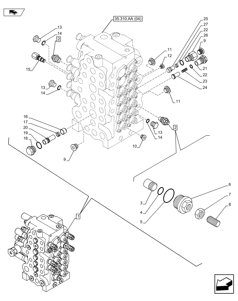 Схема запчастей Case CX75C SR - (35.310.AA[17]) - CONTROL VALVE (35) - HYDRAULIC SYSTEMS