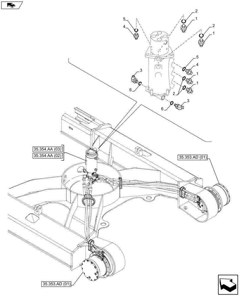 Схема запчастей Case CX75C SR - (35.353.AE[03]) - TRAVEL MOTOR HOSES (35) - HYDRAULIC SYSTEMS