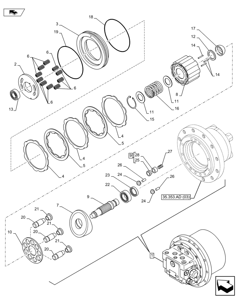 Схема запчастей Case CX75C SR - (35.353.AD[05]) - TRAVEL MOTOR (35) - HYDRAULIC SYSTEMS
