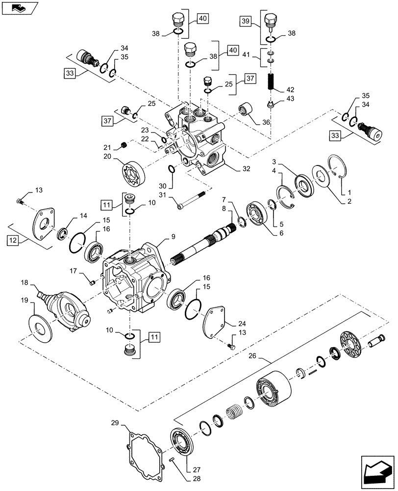 Схема запчастей Case SR175 - (29.218.AC[01]) - TANDEM HYDROSTATIC PUMP, 35CC, MECHANICAL CONTROL, FRONT (29) - HYDROSTATIC DRIVE