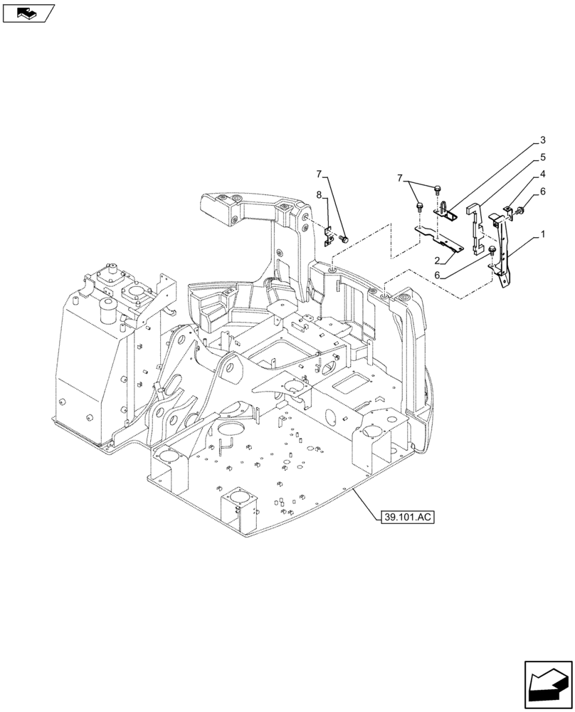 Схема запчастей Case CX75C SR - (90.102.AD[02]) - HOOD SUPPORT (90) - PLATFORM, CAB, BODYWORK AND DECALS