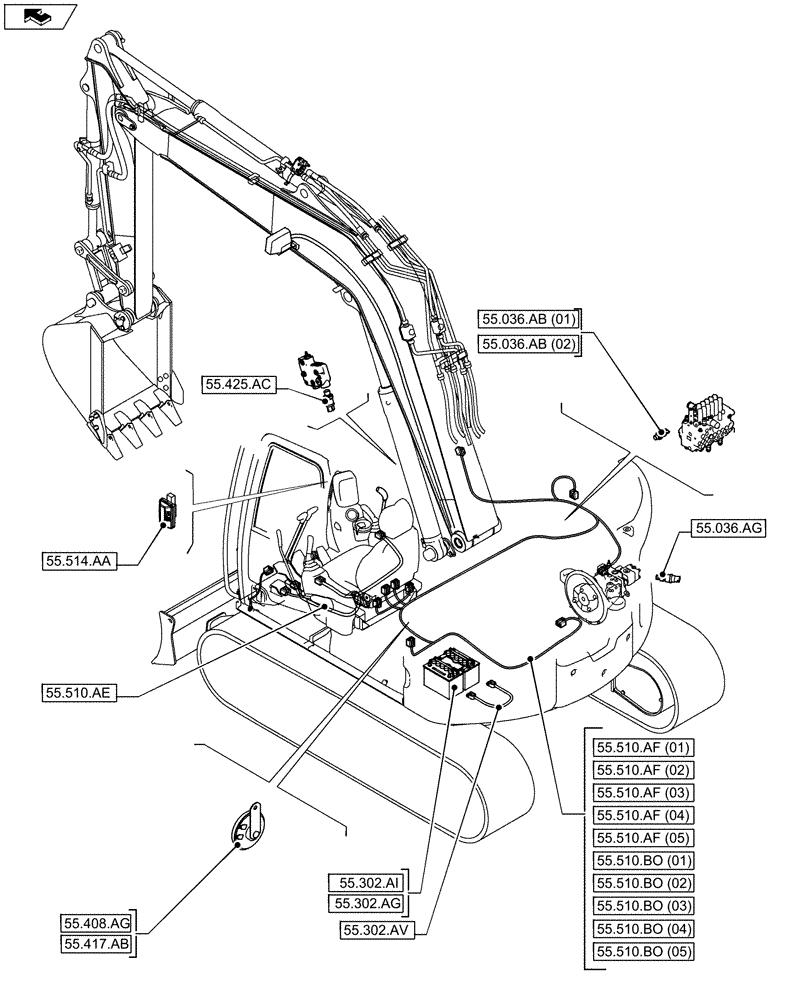 Схема запчастей Case CX75C SR - (55.000.00[01]) - SECTION INDEX - ELECTRICAL SYSTEMS (55) - ELECTRICAL SYSTEMS