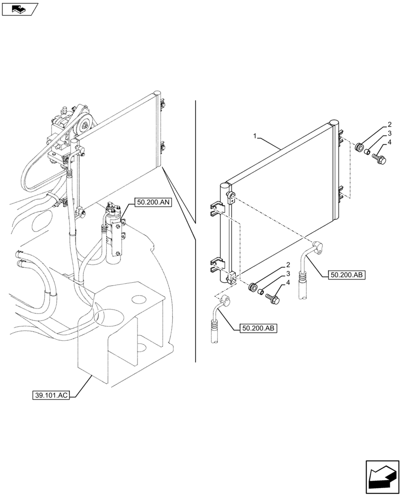 Схема запчастей Case CX75C SR - (50.200.AK) - AIR CONDITIONING CONDENSER (50) - CAB CLIMATE CONTROL