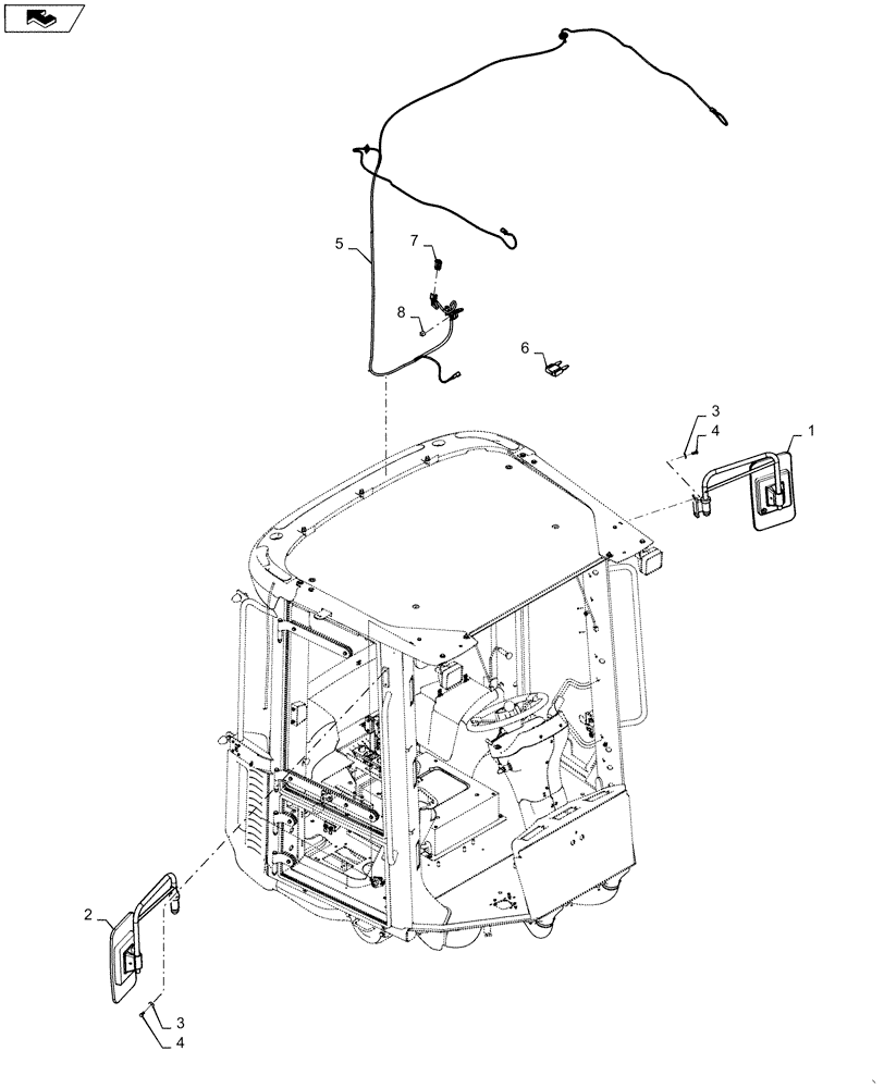Схема запчастей Case 621F - (90.118.BM[02]) - REARVIEW MIRROR EXTERNAL, HEATED (90) - PLATFORM, CAB, BODYWORK AND DECALS