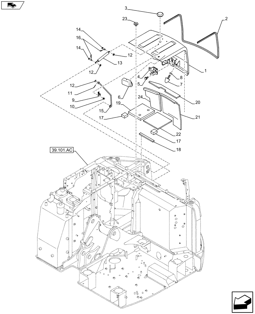Схема запчастей Case CX75C SR - (90.100.AG) - ENGINE HOOD PANEL REAR SUPPORT (90) - PLATFORM, CAB, BODYWORK AND DECALS