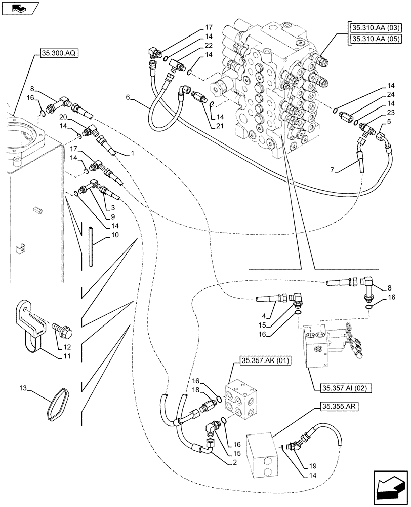 Схема запчастей Case CX75C SR - (35.310.AJ[03]) - CONTROL VALVE HOSES (35) - HYDRAULIC SYSTEMS