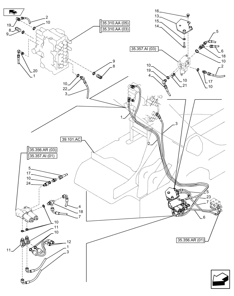 Схема запчастей Case CX75C SR - (35.310.AJ[09]) - VAR - 461868 - CONTROL VALVE HOSE (35) - HYDRAULIC SYSTEMS