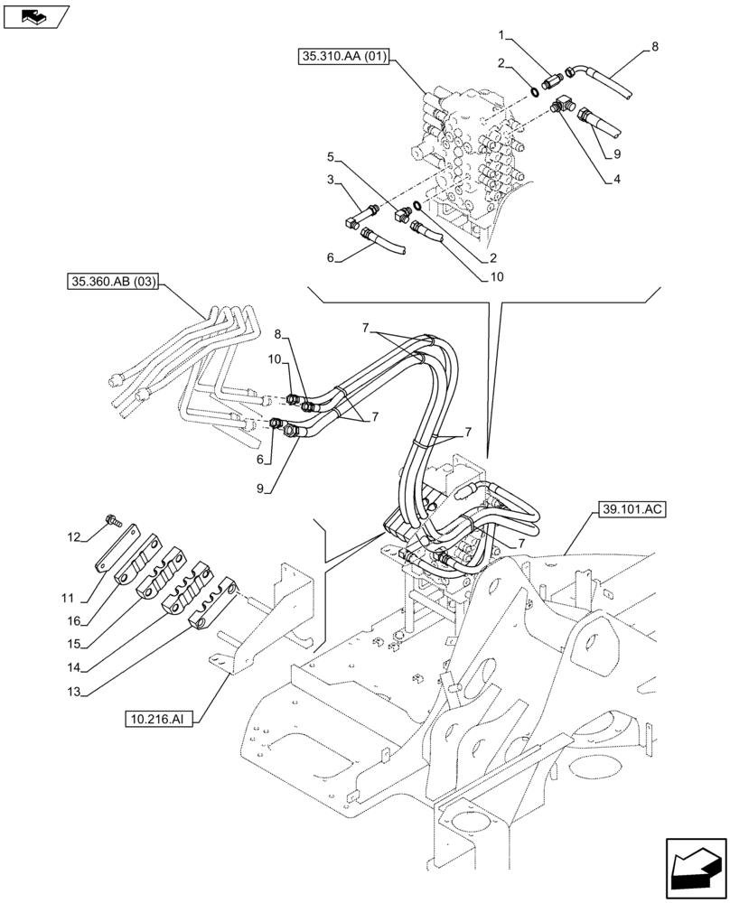Схема запчастей Case CX75C SR - (35.310.AJ[01]) - VAR - 481858 - CONTROL VALVE HOSES (35) - HYDRAULIC SYSTEMS