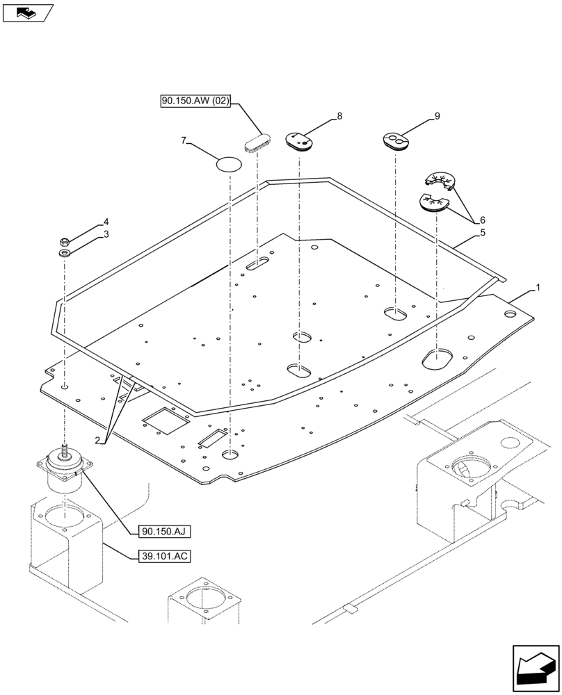 Схема запчастей Case CX75C SR - (90.150.AW[01]) - CAB FLOOR (90) - PLATFORM, CAB, BODYWORK AND DECALS