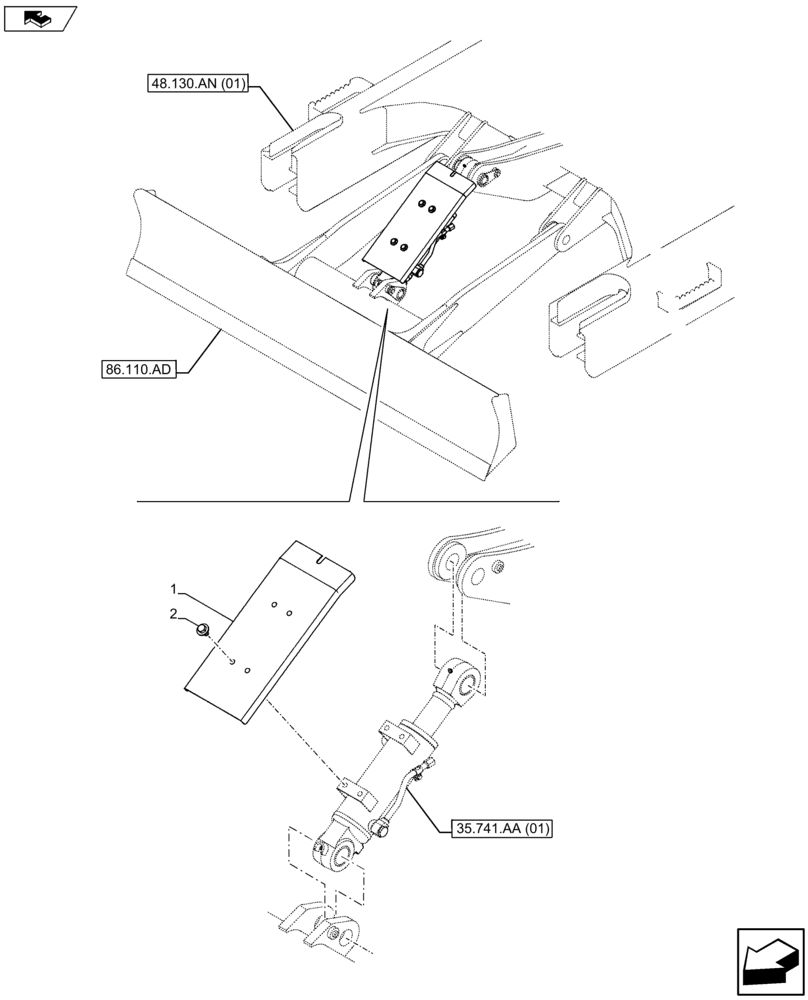 Схема запчастей Case CX80C - (86.110.AF[01]) - SHELTER FOR LEVELING BLADE CYLINDERS (86) - DOZER