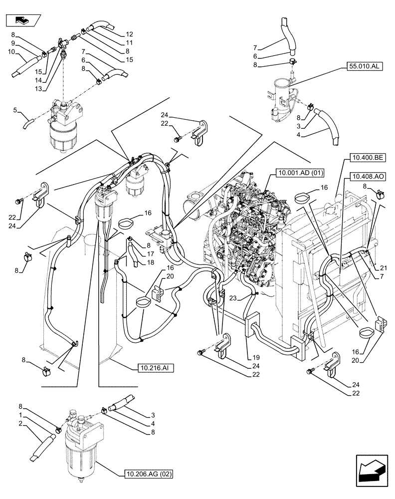 Схема запчастей Case CX80C - (10.206.AG[03]) - FUEL FILTER (10) - ENGINE