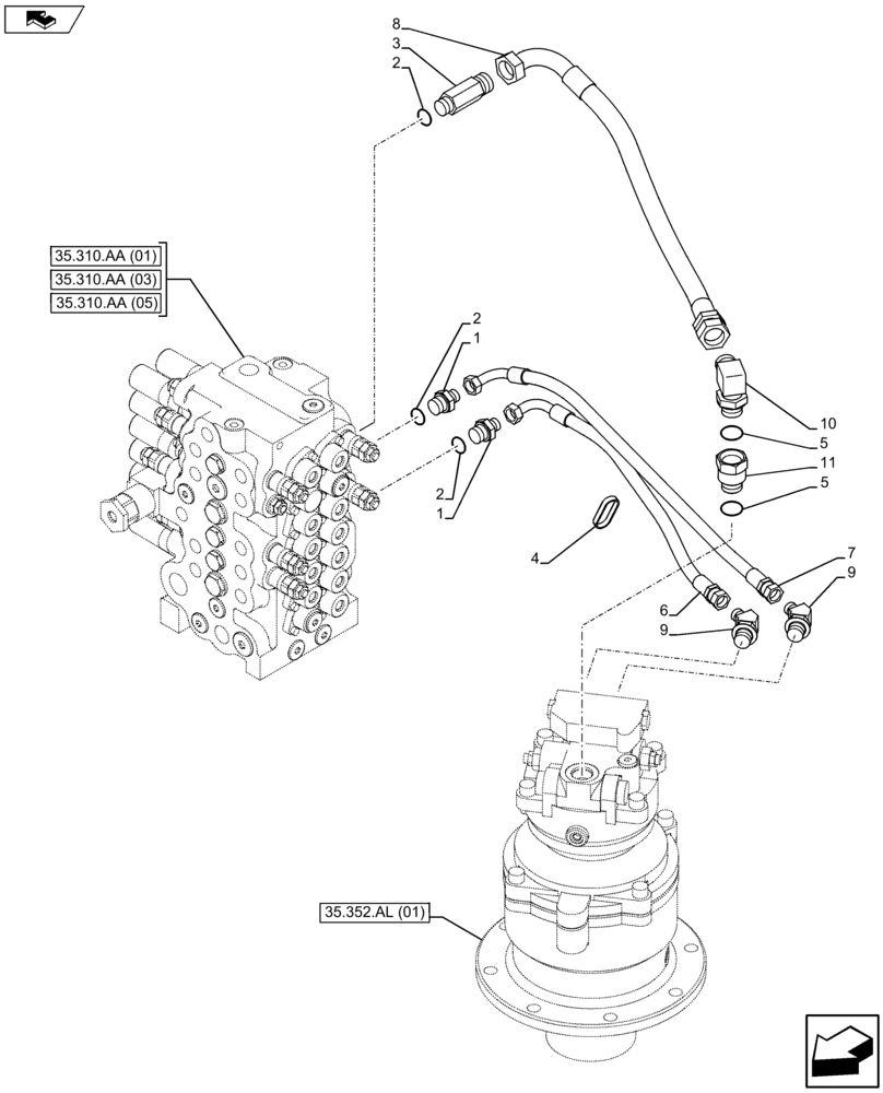 Схема запчастей Case CX75C SR - (35.352.AI [03]) - MOTOR LINES (35) - HYDRAULIC SYSTEMS