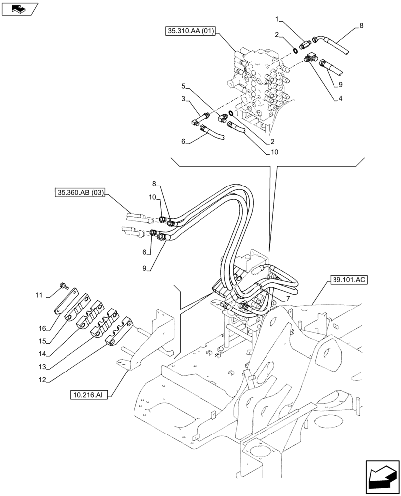 Схема запчастей Case CX75C SR - (35.310.AJ[02]) - VAR - 461025 - CONTROL VALVE HOSES (35) - HYDRAULIC SYSTEMS