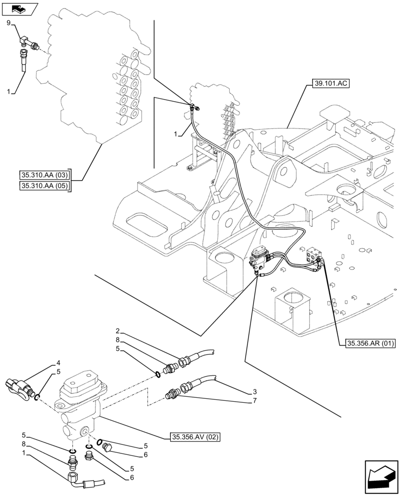 Схема запчастей Case CX75C SR - (35.356.AR[02]) - VAR - 461561 - PEDAL CONTROL HOSE (35) - HYDRAULIC SYSTEMS
