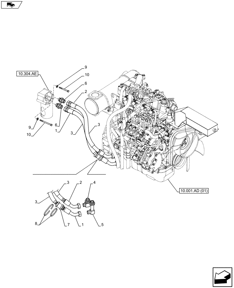 Схема запчастей Case CX80C - (10.304.AF) - ENGINE OIL FILTER LINE (10) - ENGINE