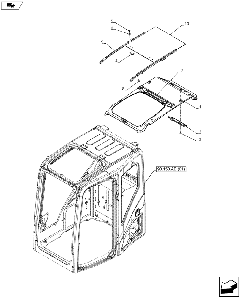 Схема запчастей Case CX75C SR - (90.150.BG) - CAB ROOF (90) - PLATFORM, CAB, BODYWORK AND DECALS