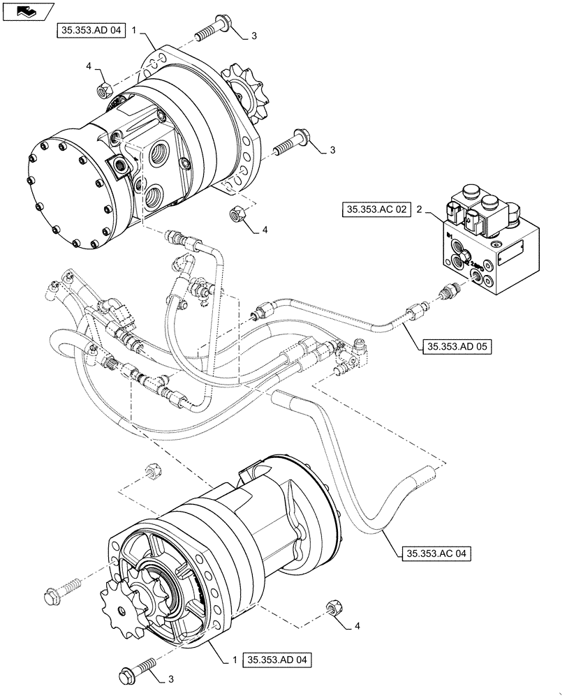 Схема запчастей Case SV185 - (35.353.AD[03]) - TRAVEL SPEED, 2 SPEED (35) - HYDRAULIC SYSTEMS