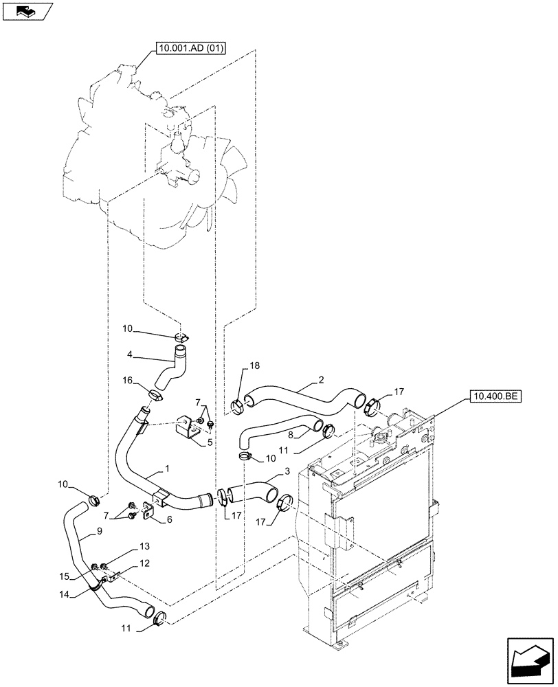 Схема запчастей Case CX80C - (10.400.AY) - RADIATOR HOSE (10) - ENGINE