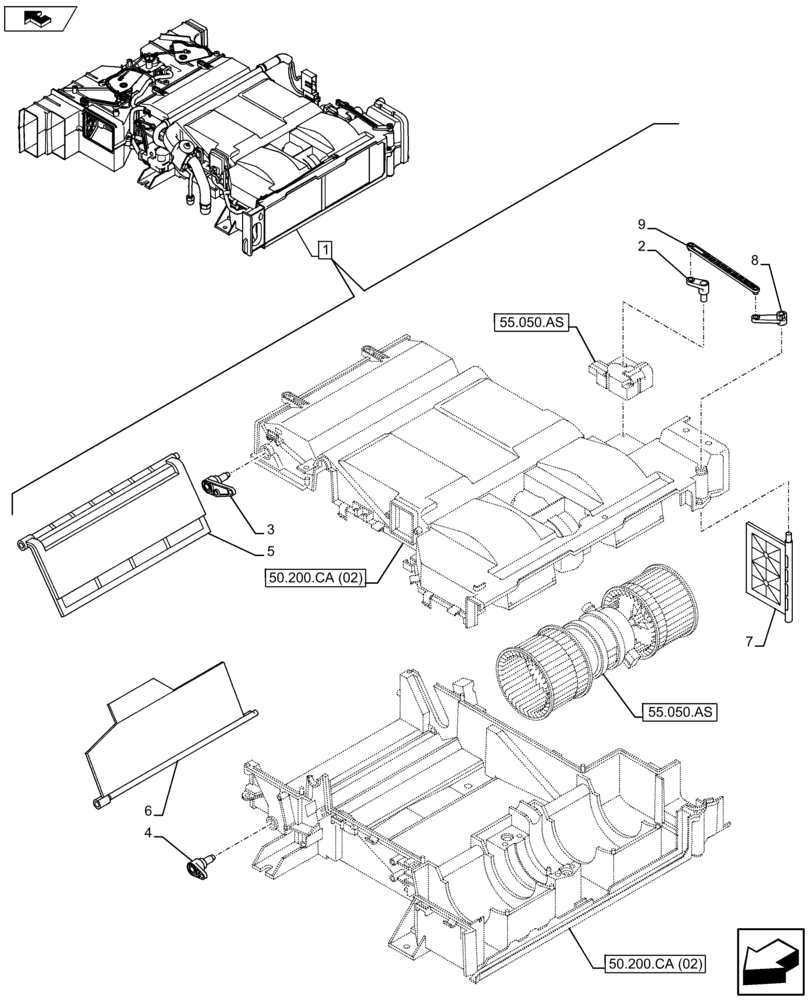 Схема запчастей Case CX75C SR - (50.200.CA[03]) - AIR CONDITIONING EVAPORATOR (50) - CAB CLIMATE CONTROL