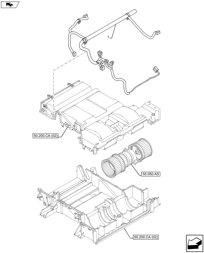 Схема запчастей Case CX75C SR - (55.050.AH) - CAB AIR-CONDITIONING AND HEATING ASSEMBLY HARNESS (55) - ELECTRICAL SYSTEMS