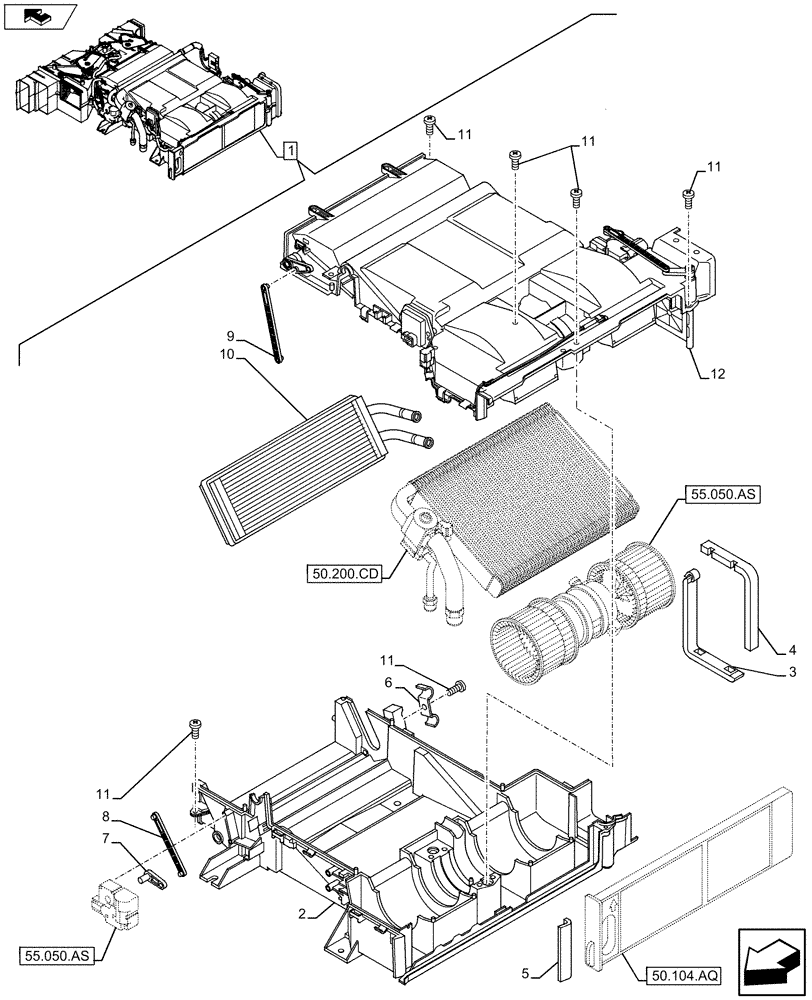Схема запчастей Case CX75C SR - (50.200.CA[02]) - AIR CONDITIONING EVAPORATOR (50) - CAB CLIMATE CONTROL