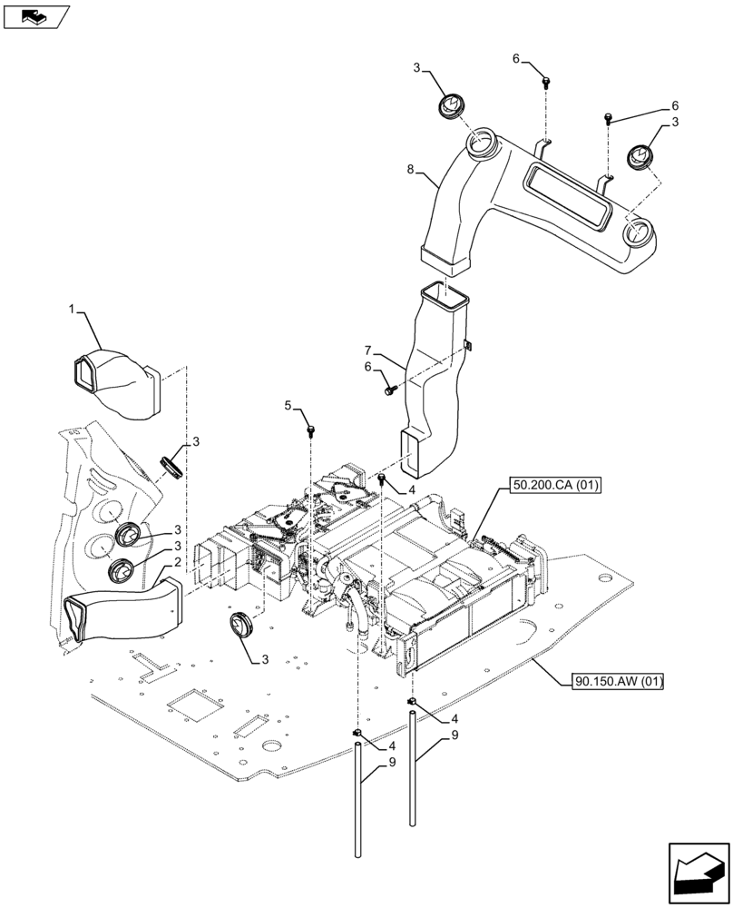 Схема запчастей Case CX75C SR - (50.104.AO) - AIR DUCTS (50) - CAB CLIMATE CONTROL