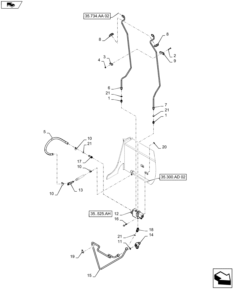 Схема запчастей Case TR270 - (35.734.AA[01]) - HYDRAULIC COUPLER CHASSIS PLUMBING (35) - HYDRAULIC SYSTEMS