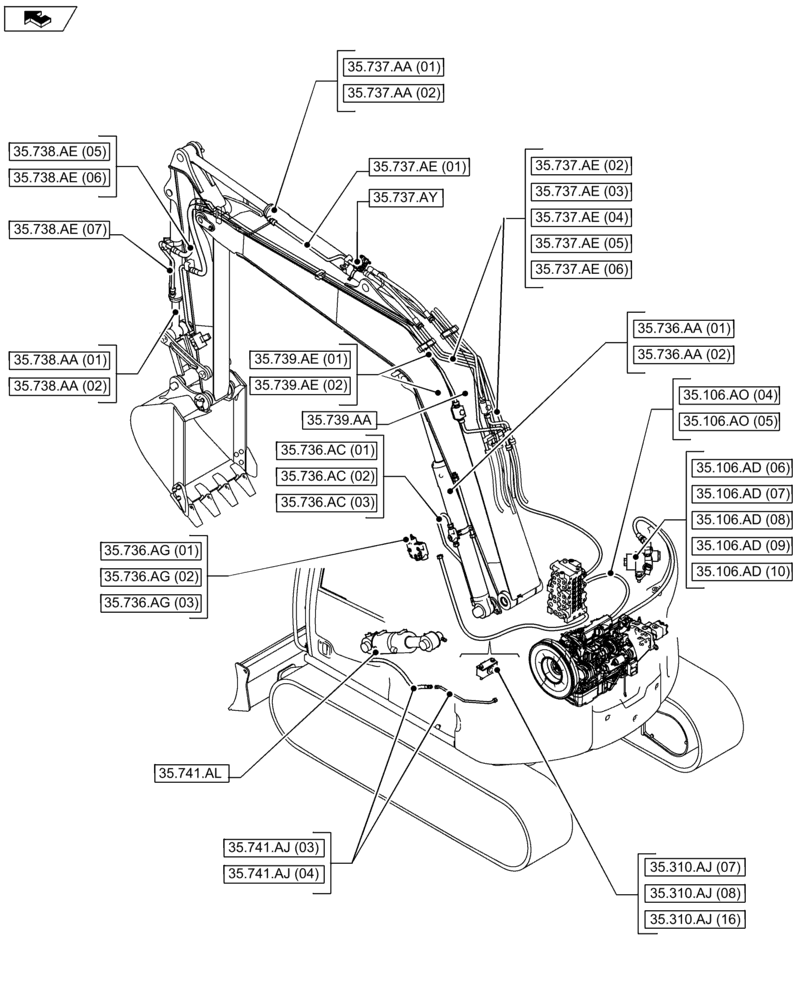 Схема запчастей Case CX75C SR - (35.000.00[02]) - SECTION INDEX - HYDRAULIC SYSTEM (35) - HYDRAULIC SYSTEMS