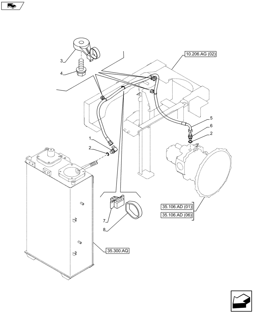 Схема запчастей Case CX75C SR - (35.106.AO[01]) - PUMP OIL LINES AND FITTINGS (35) - HYDRAULIC SYSTEMS