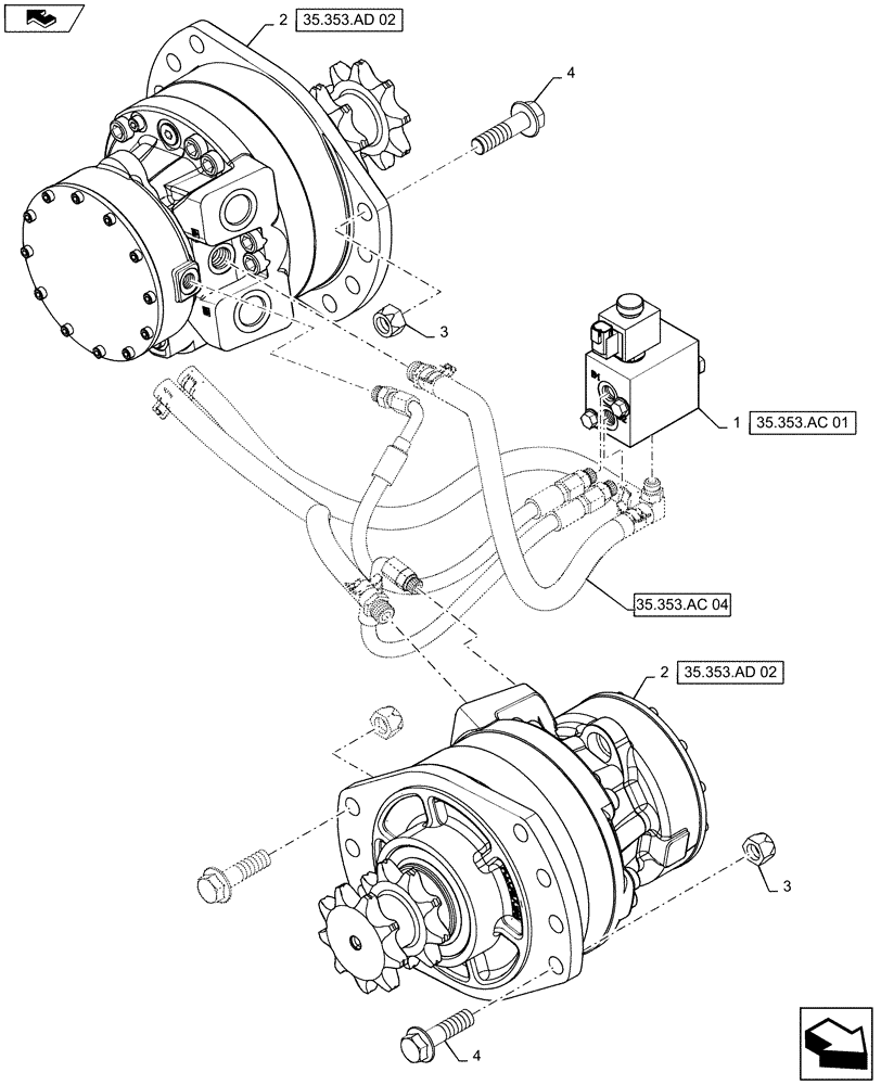 Схема запчастей Case SV185 - (35.353.AD[01]) - TRAVEL SPEED, 1 SPEED (35) - HYDRAULIC SYSTEMS