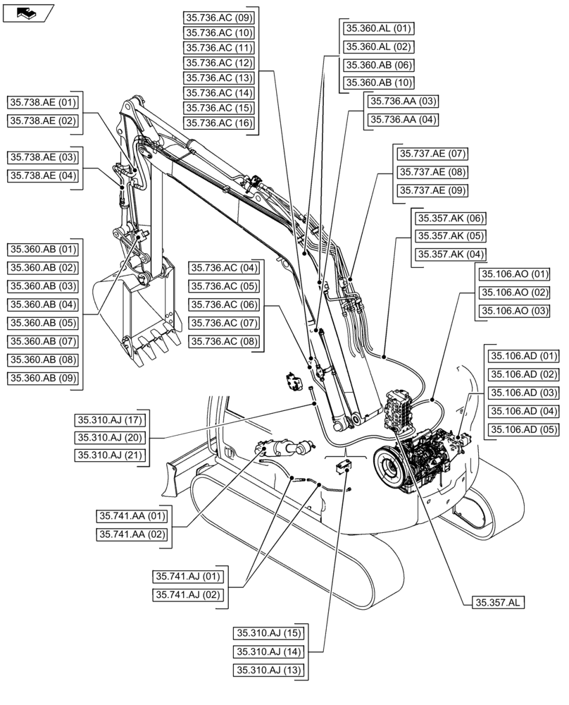 Схема запчастей Case CX75C SR - (35.000.00[01]) - SECTION INDEX - HYDRAULIC SYSTEM (35) - HYDRAULIC SYSTEMS