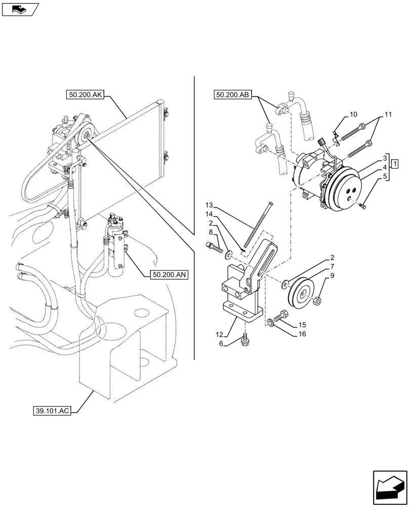 Схема запчастей Case CX75C SR - (50.200.AA) - AIR CONDITIONING COMPRESSOR (50) - CAB CLIMATE CONTROL