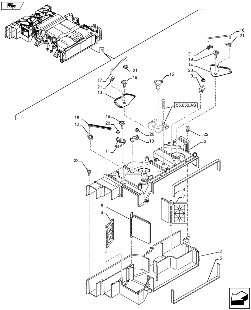 Схема запчастей Case CX75C SR - (50.200.CA[01]) - AIR CONDITIONING EVAPORATOR (50) - CAB CLIMATE CONTROL