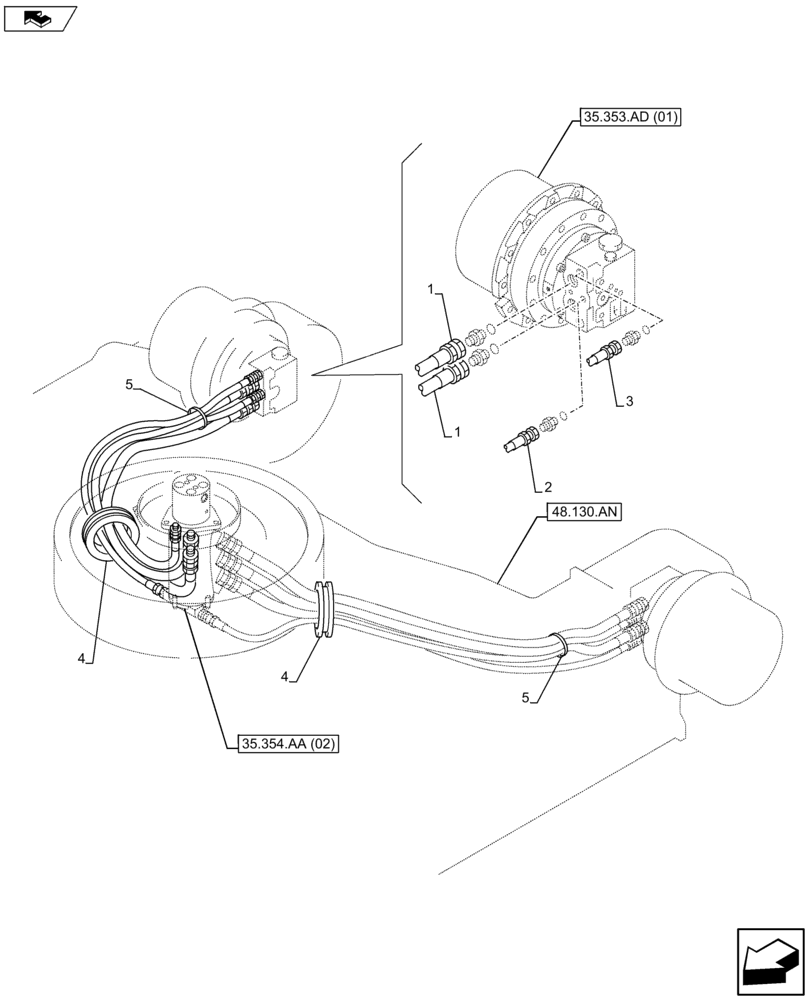 Схема запчастей Case CX80C - (35.353.AE[01]) - TRAVEL MOTOR HOSE (35) - HYDRAULIC SYSTEMS