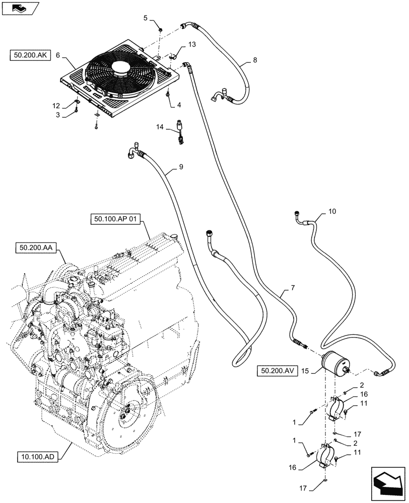 Схема запчастей Case SR150 - (50.200.BY) - AIR CONDITIONER, PLUMBING (50) - CAB CLIMATE CONTROL