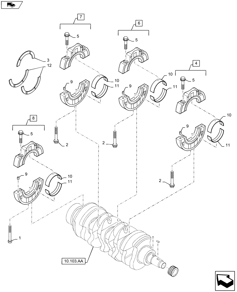 Схема запчастей Case SR130 - (10.103.AB) - CRANKSHAFT BEARING (10) - ENGINE
