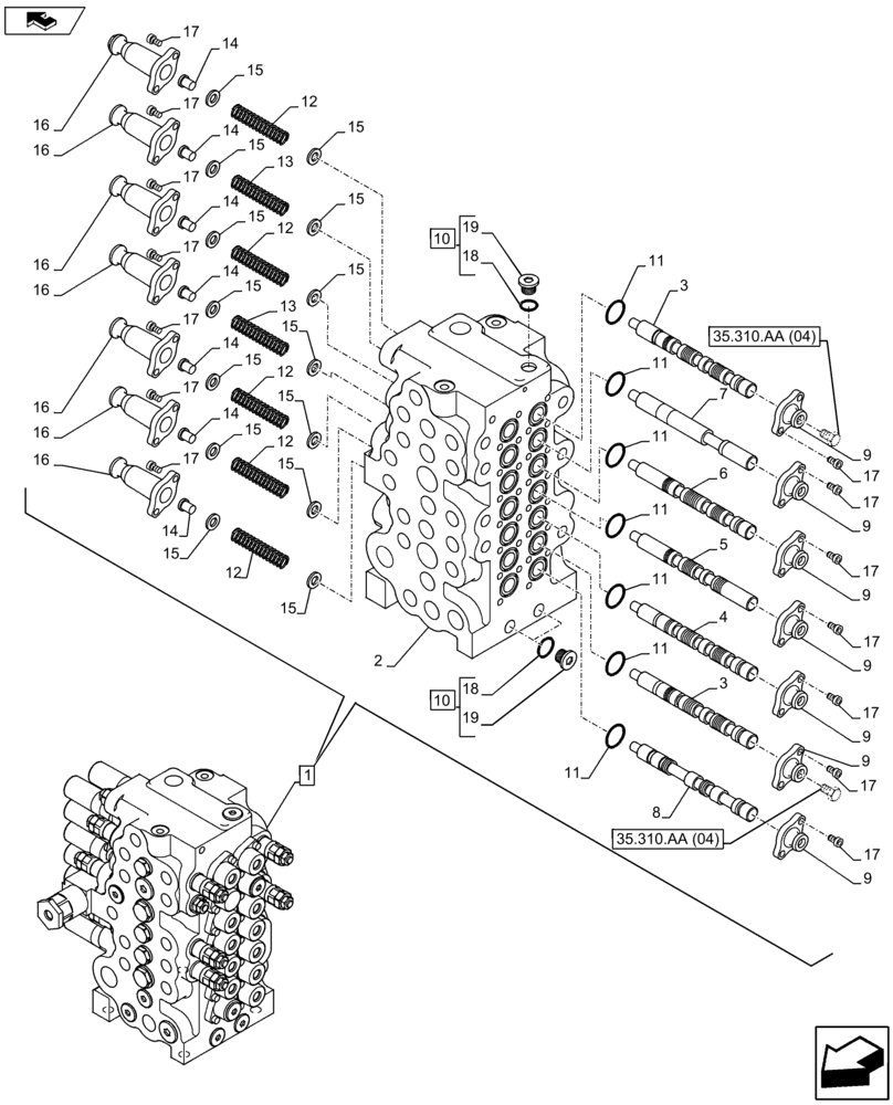 Схема запчастей Case CX80C - (35.310.AA[02]) - CONTROL VALVE (35) - HYDRAULIC SYSTEMS