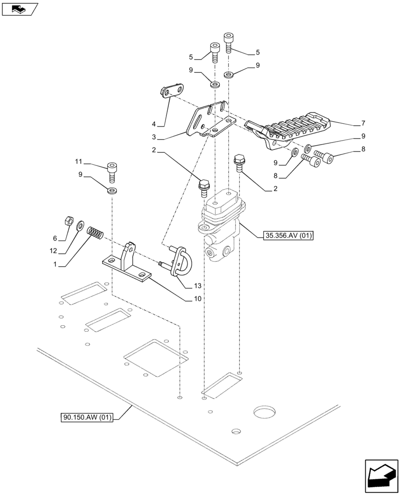 Схема запчастей Case CX80C - (35.356.AK[01]) - PEDAL CONTROL (35) - HYDRAULIC SYSTEMS
