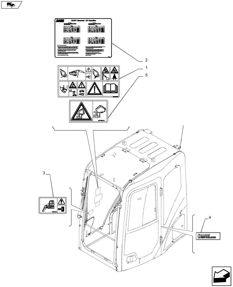 Схема запчастей Case CX80C - (90.108.AC[02]) - DECAL (90) - PLATFORM, CAB, BODYWORK AND DECALS