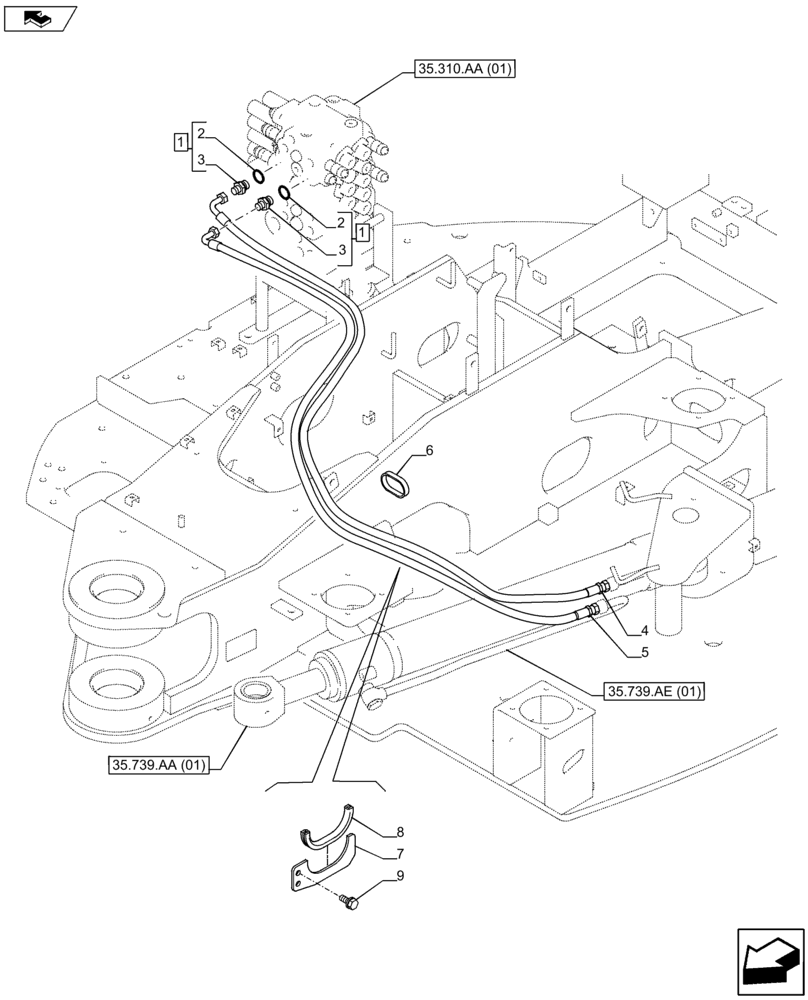 Схема запчастей Case CX80C - (35.739.AE[02]) - SWING CYLINDER LINES (35) - HYDRAULIC SYSTEMS