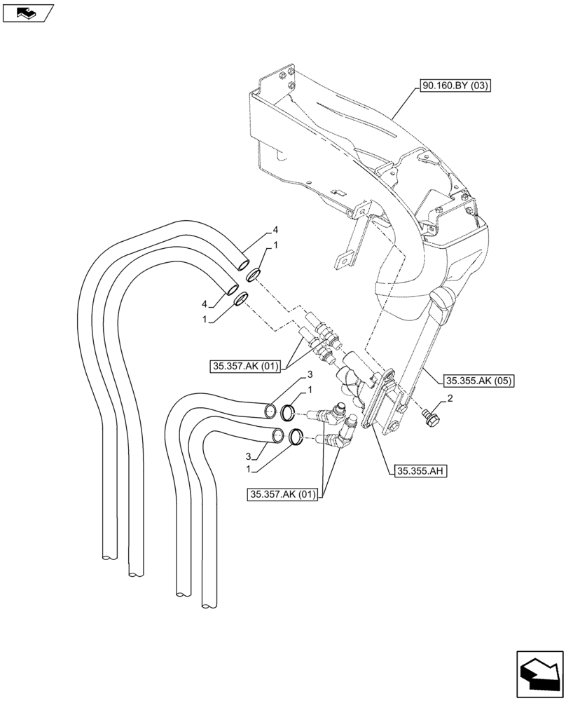 Схема запчастей Case CX80C - (35.357.AK[02]) - LINES FROM CONTROL LEVER TO PILOT VALVE BLOCK (35) - HYDRAULIC SYSTEMS