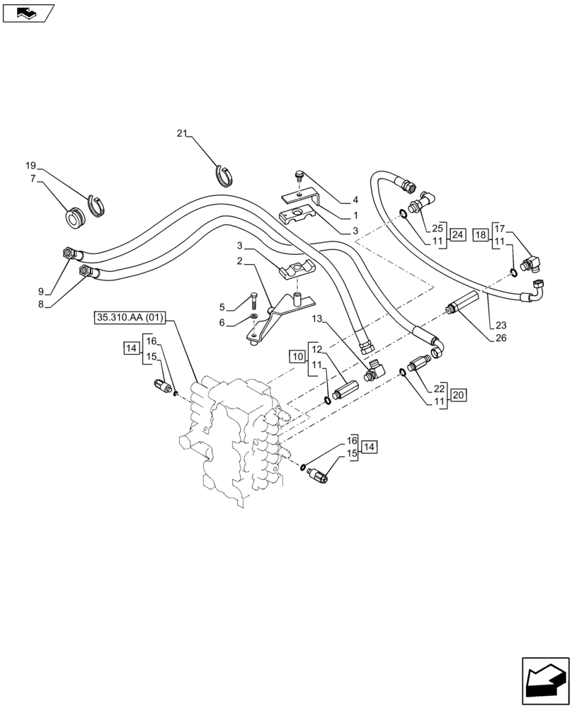 Схема запчастей Case CX75C SR - (35.310.AJ[21]) - VAR - 461871 - CONTROL VALVE LINE (35) - HYDRAULIC SYSTEMS
